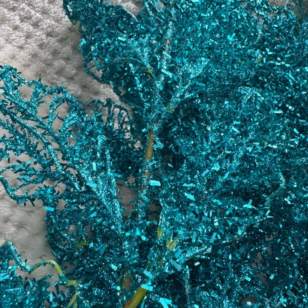 Set 5?Designer Sparkling Glitter Teal Leaf Pick